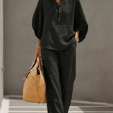 Maribel™ | Linen Batwing Sleeve Set and Wide-Leg Trousers