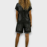 Tess | Short Cotton Denim Effect Dungarees