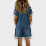 Tess | Short Cotton Denim Effect Dungarees