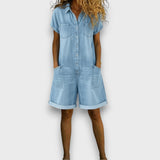 Tess | Short Cotton Denim Effect Dungarees
