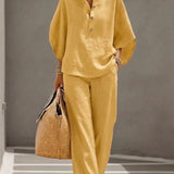 Maribel™ | Linen Batwing Sleeve Set and Wide-Leg Trousers