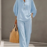 Maribel™ | Linen Batwing Sleeve Set and Wide-Leg Trousers
