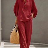 Maribel™ | Linen Batwing Sleeve Set and Wide-Leg Trousers