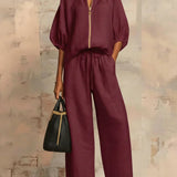 Alba | Two-Piece Set: Casual Shirt and Wide-Leg Trousers
