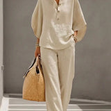 Maribel™ | Linen Batwing Sleeve Set and Wide-Leg Trousers