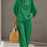 Maribel™ | Linen Batwing Sleeve Set and Wide-Leg Trousers