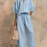 Alba | Two-Piece Set: Casual Shirt and Wide-Leg Trousers